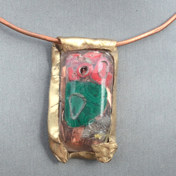 Conceptual Subculture Jewelry - Orgone Healing Pendant Coral Malachite Choker OOAK